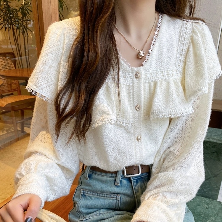 高級感 レース ボリュームパフスリーブ ブラウス