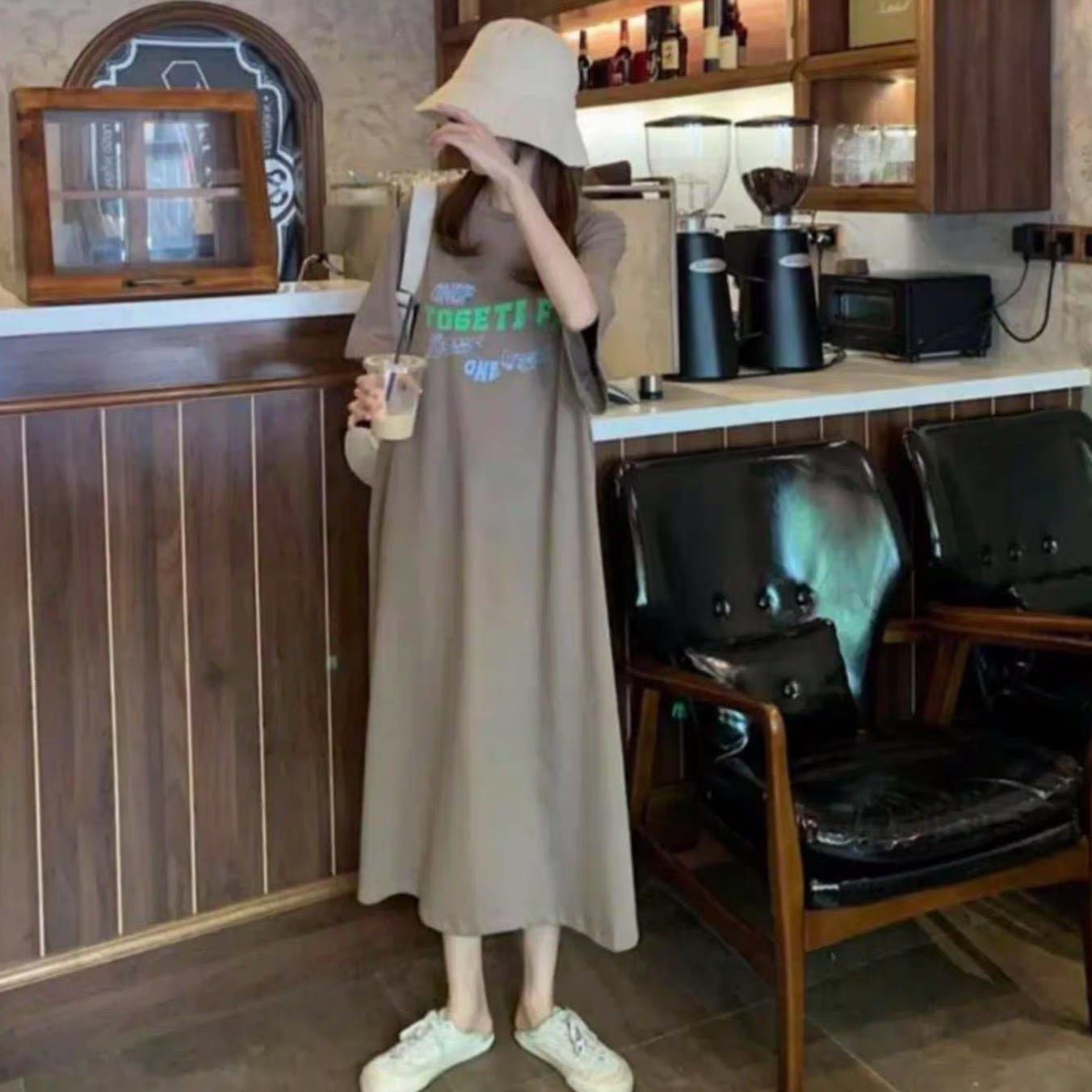 レディース ワンピース フレア ロング マキシ 半袖 ラウンドネック ストリート かわいい 大人可愛い シンプル カジュアル おしゃれ かっこいい ラフ ボーイッシュ スポーティー ガーリー ルーズ