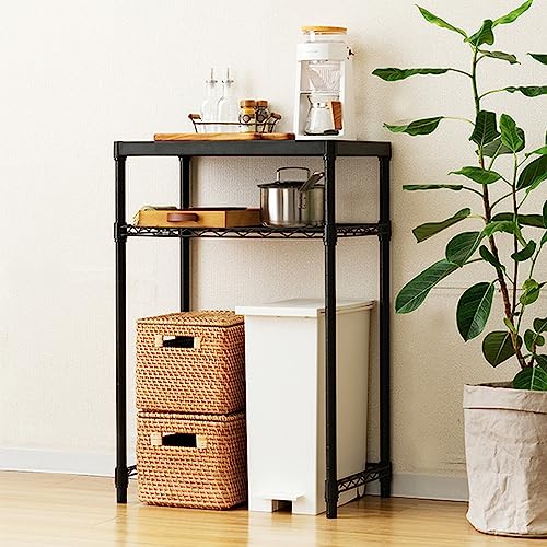 ドウシシャ ルミナス ノワール キッチンラック 棚 幅60 2段 スリムゴミ箱上ラック 全体耐荷重160kg 大型レンジ対応 レンジ台 炊飯器 作業台 オシャレな黒 コの字バー ウッドシェルフ 幅61 8,997円