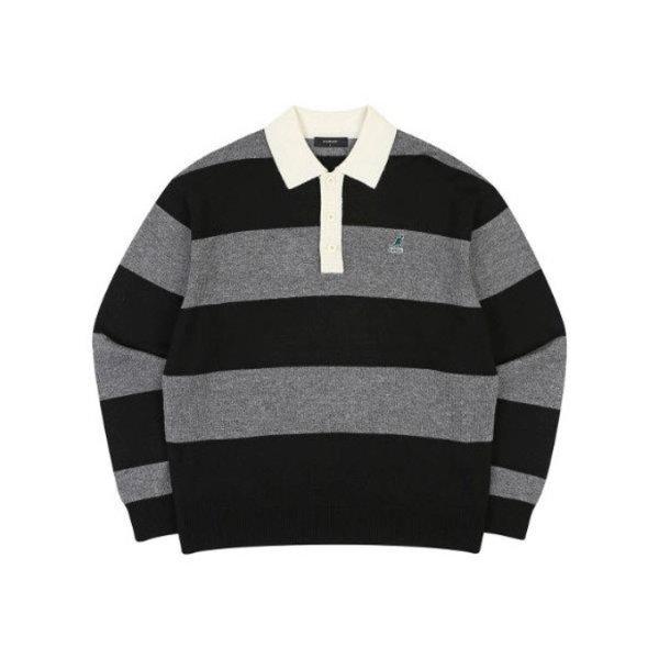 長袖Tシャツ CQK KPFC-KN18670CH ストライプ ポロネック セーター 1867 チャコール