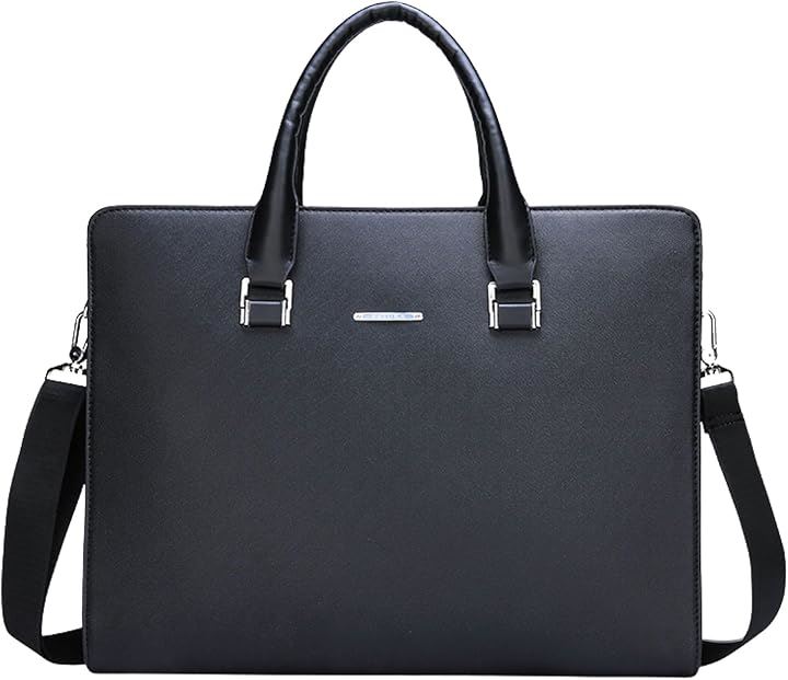 大容量 ビジネス バッグ メンズ PC収納 14インチ 対応 PUレザー 通勤 通学 手提げ ショルダー 斜め掛け 3WAY (ブラック)