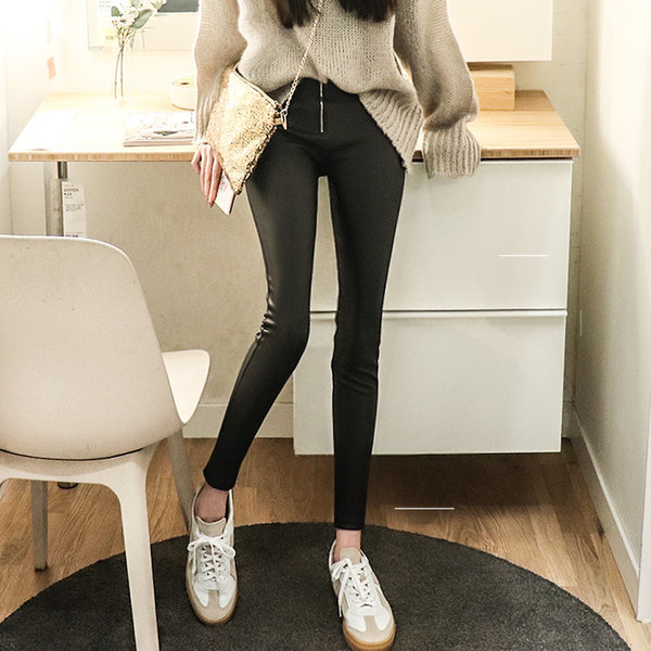 ファスナー レザー スキニー ジーンズ パンツ レディース スパン バンディング