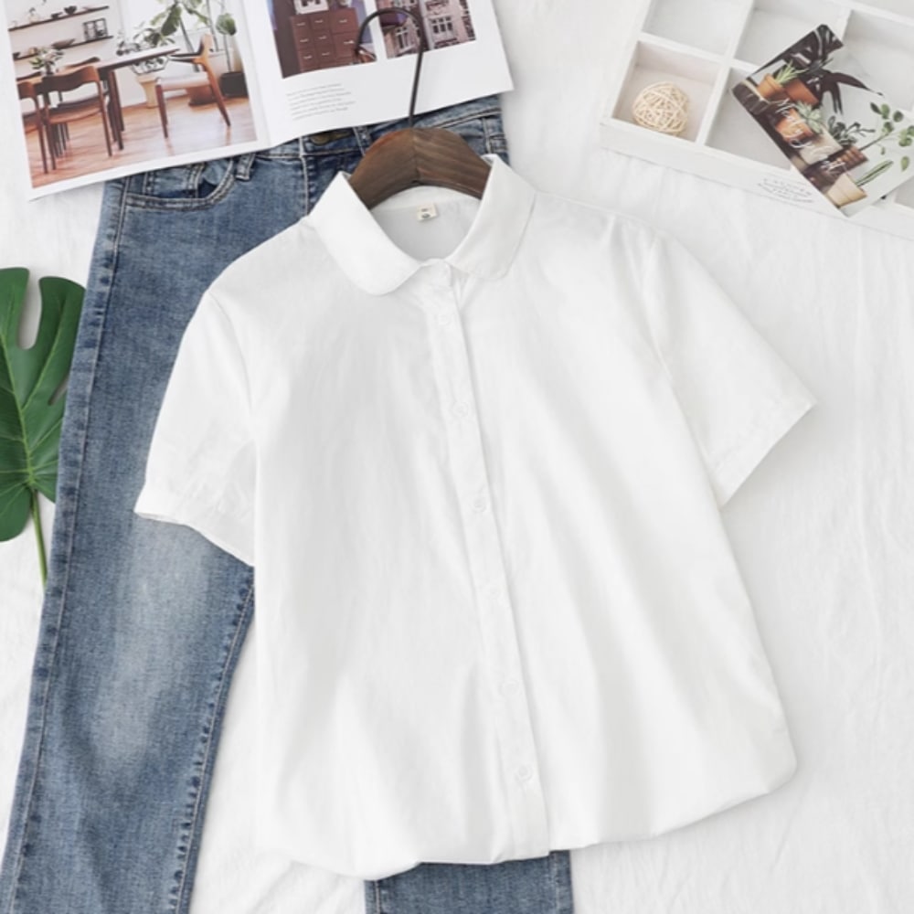 トップス シャツ 半袖 襟付き 前開き ボタン かわいい 大人可愛い きれいめ シンプル カジュアル 上品 おしゃれ かっこいい 大人女子 こなれ感 個性的 主役級 存在感 キュート クール