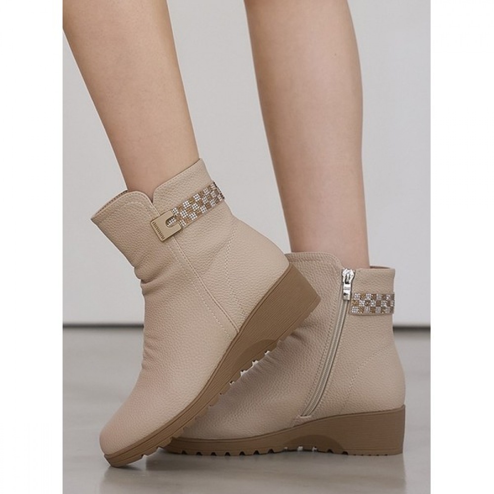 (Ninaspari) チェックビーズバックラインレザーアンクル