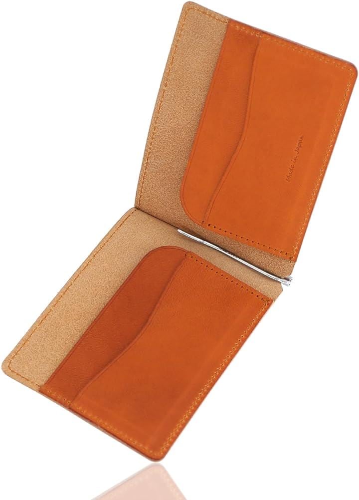 マネークリップ 栃木レザー 本革 札ばさみ ２つ折り 薄い 財布 メンズ レディース マネークリップ付きカードケース 2か所 おしゃれ hik0004( キャメル, Free)
