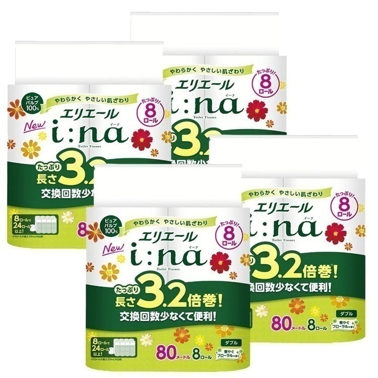 【4個セット】エリエール トイレットティシュー 3.2倍巻 80m ダブル 8ロール 142773 大王製紙 (D) メガ割