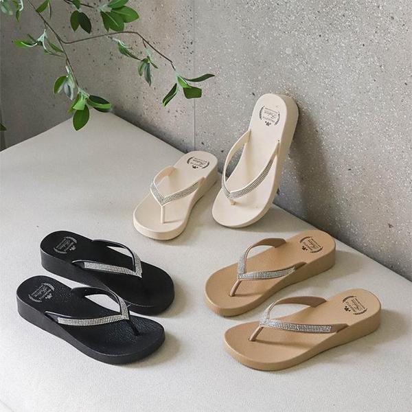 女性用夏ストラップウェッジヒールフリップフロップサンダル