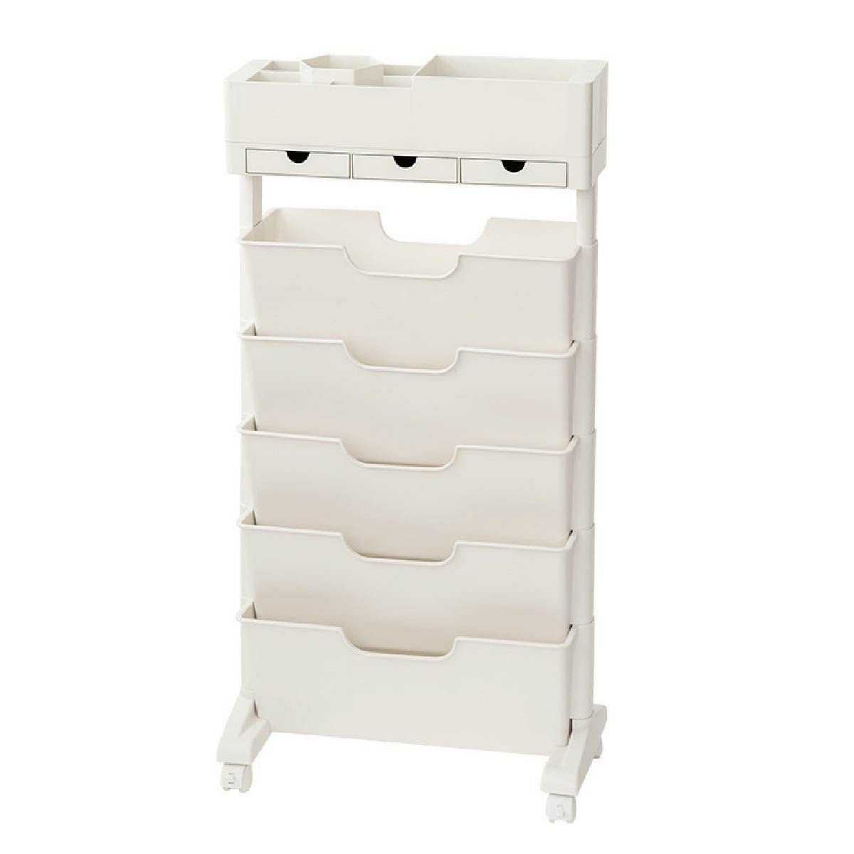 収納ワゴン キャスター付き ワゴン ブックスタンド 収納ラック 文房具 マガジンラック 両面 マガジンスタンド 5段収納 スリム ファイルワゴン