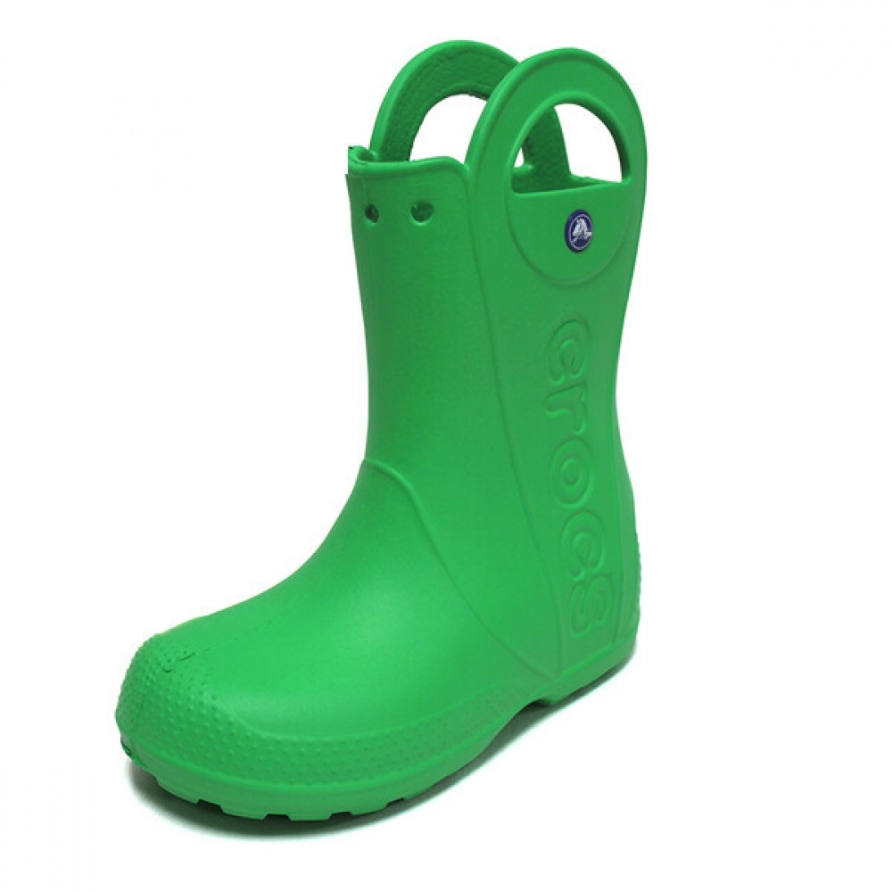 クロックスキッズハンドライトジュニアキッズレインブーツグラスグリーン 12803-3E8