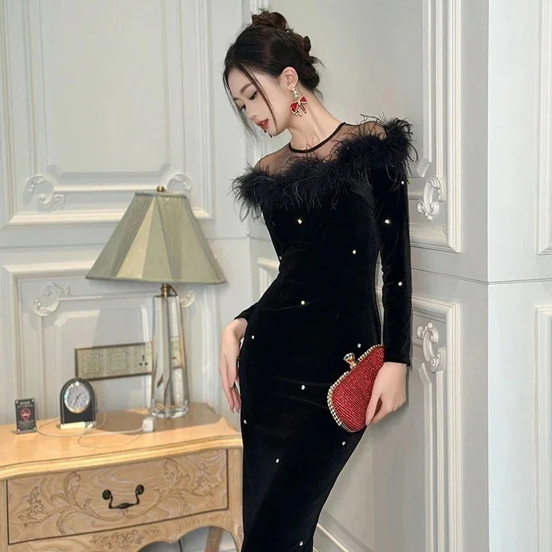 キャミワンピース 24 ワンピース ベルベット タイトスカート フィッシュテールスカート 着痩せ 大人 お呼ばれ 同窓会 披露宴 卒業式 結婚式 ウェディング 二次会 成人式セット アップ