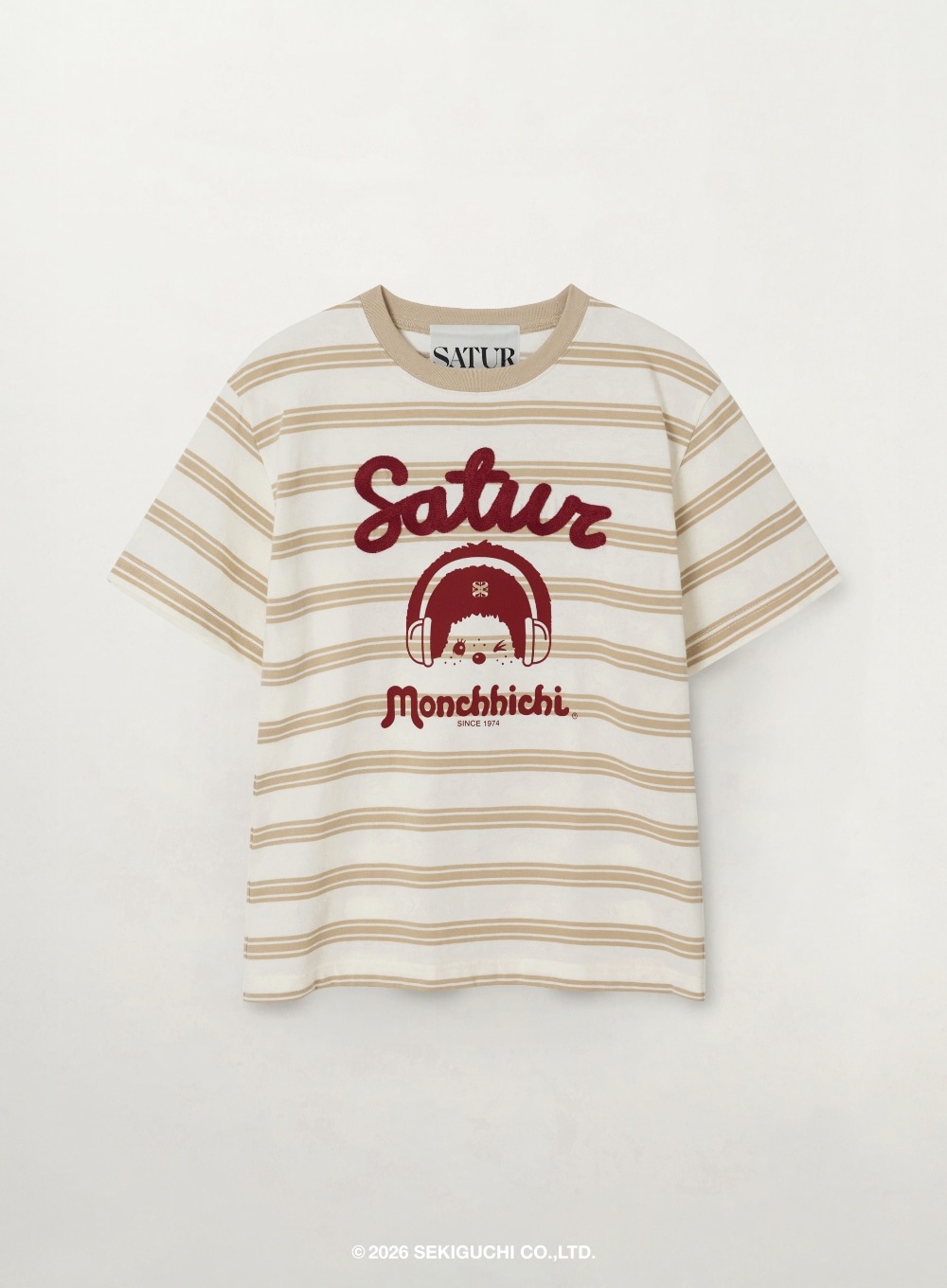 【SATUR】26SS Satur X Monchhichi Stripe T-Shirt : Cream