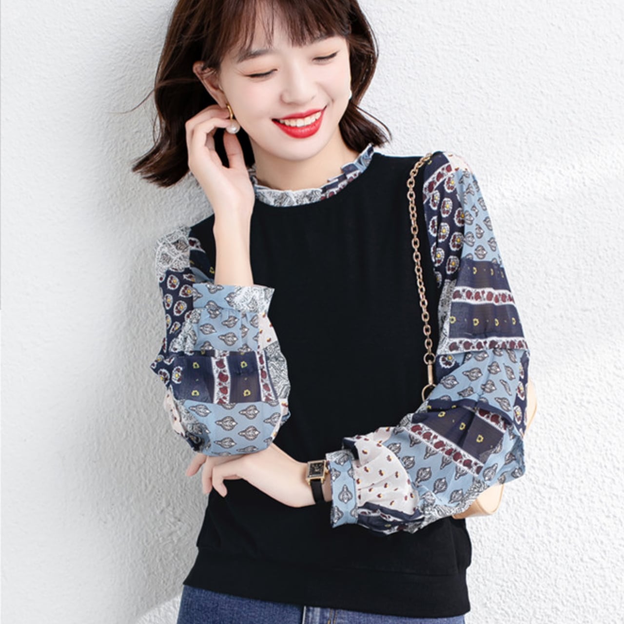 トップス セーター レディース シフォン ニットセーター フェイクツーピース ハーフタートルネック プルオーバー スリムフィット 長袖 個性的 エキゾチック ラウンドネック オフィス ビジネス OL 5,135円