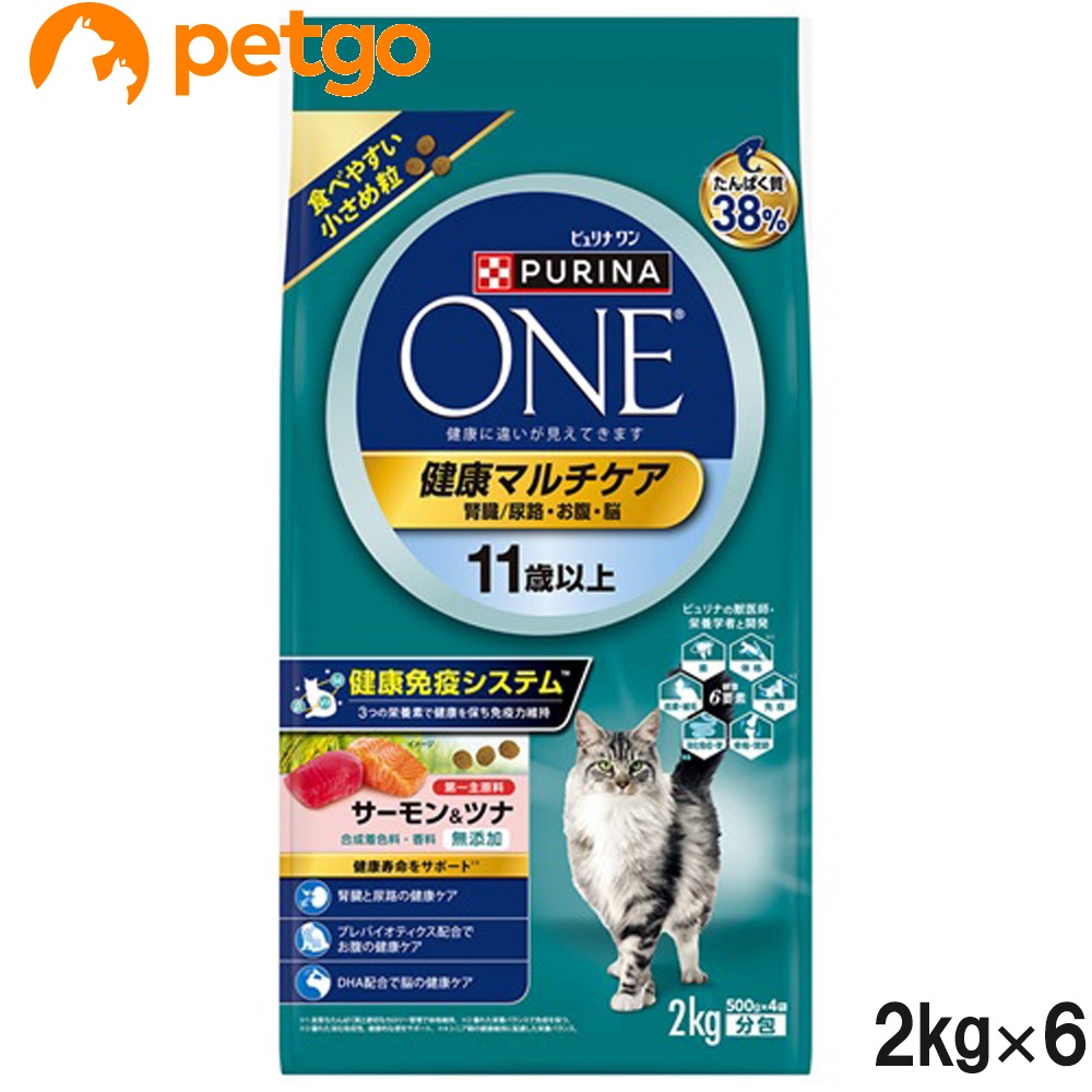 ピュリナワン キャット ドライ 健康マルチケア 11歳以上 サーモン＆ツナ 2kg×6個【まとめ買い】