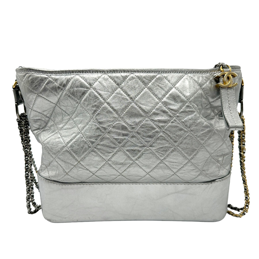 シャネル CHANEL ショルダーバッグ ガブリエル レザー シルバー レディース n0026