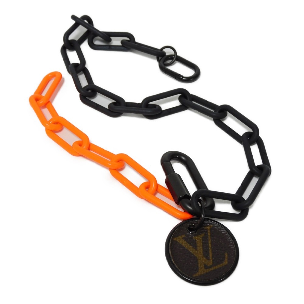 【中古】 キーホルダー LVロゴ ブラウン オレンジ メタル プラスチック ポルトクレ・キーチェーン モノグラム MP2296