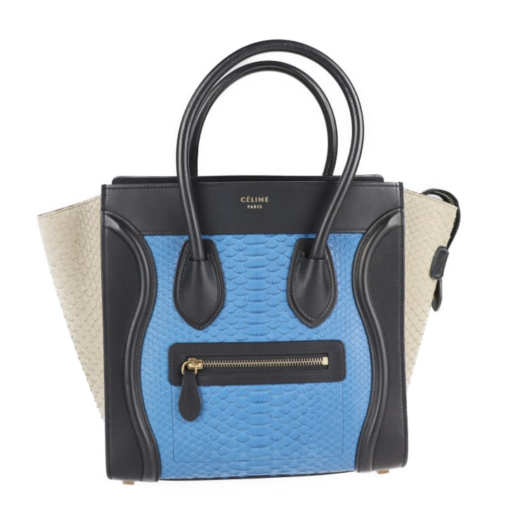 CELINE セリーヌ トートバッグ 167794 マイクロショッパー ラゲージ パイソン レザー ブラック ブルー ベージュ エキゾチックレザー 本物保証 中古