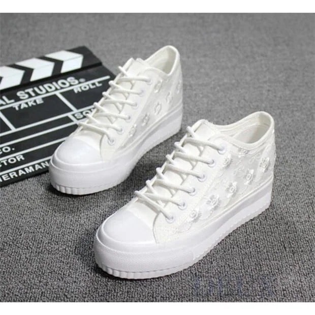 スニーカー レディース インソール レース 厚底 ハイカット 靴 美脚 シューズ 婦人靴 白