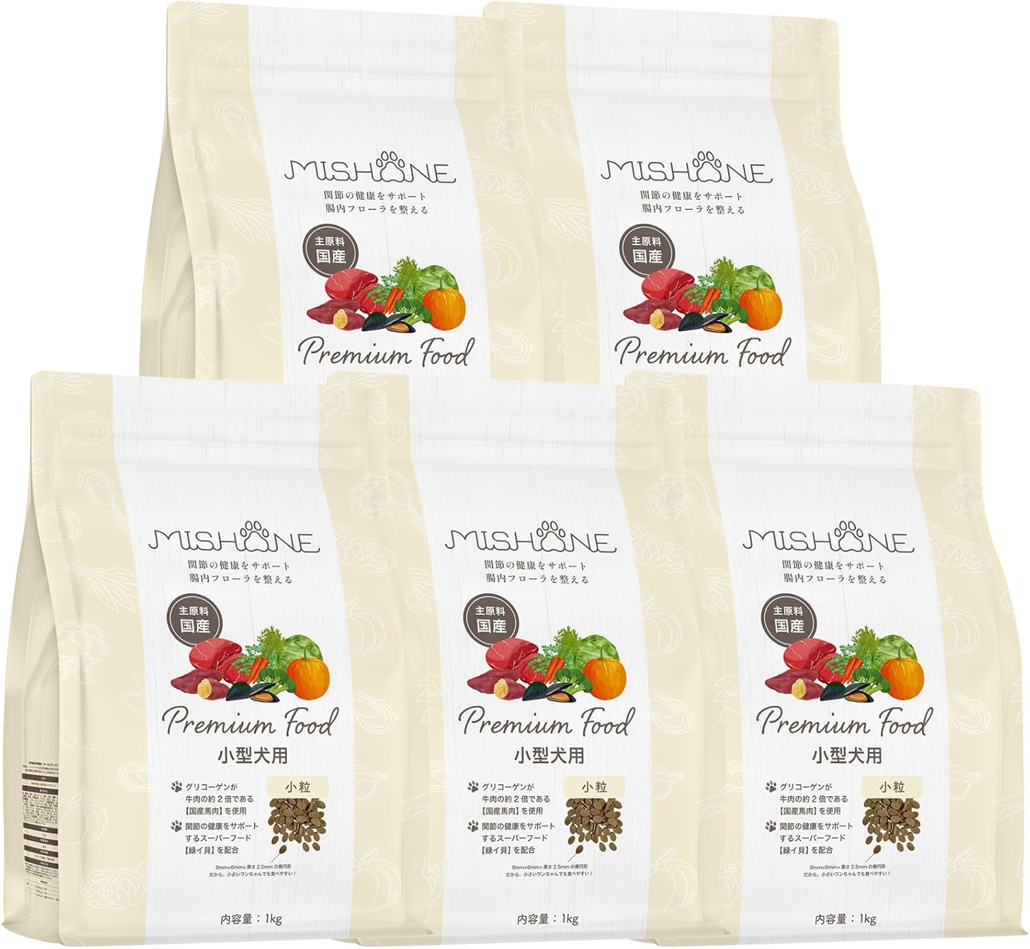 【獣医師監修】 ミシュワン MISHONE ドッグフード 成犬用(国産鶏肉＆馬肉) 全年齢対応 主原料 無添加 小麦グルテンフリー 1kg×5個セット 12,361円