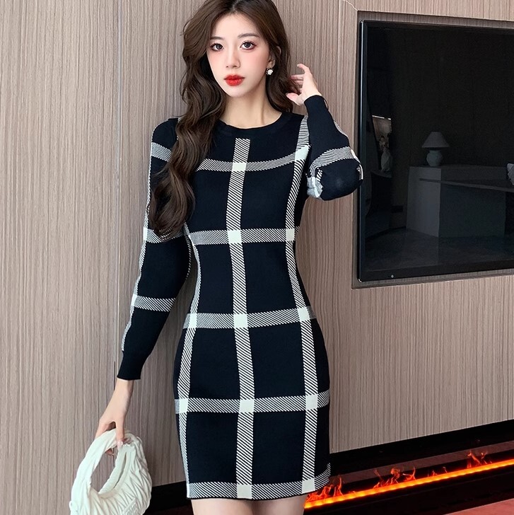 ワンピース ニットワンピース ワンピドレス ショート丈 長袖 チェック柄 ニット かわいい 大人可愛い きれいめ カジュアル 大人 上品 おしゃれ お洒落 かっこいい 大人女子 ラブリー キュート