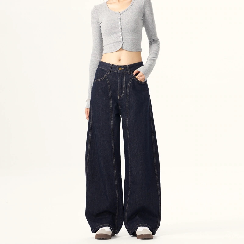 シミターパンツ ジーンズ アメリカのハイストリート ワイドレッグ ルーズ オールマッチ レディース モッピング スリム ホットガール