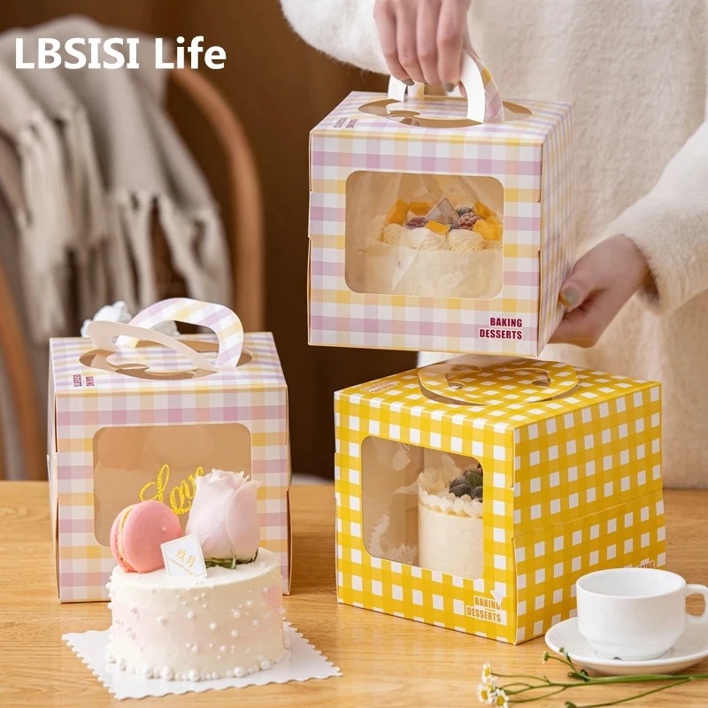 Lbsii life-ハンドル付きペーパーケーキボックス,10個,窓付き,誕生日パーティー,ベビーシャワー,手作りの装飾包装4/6/8インチ