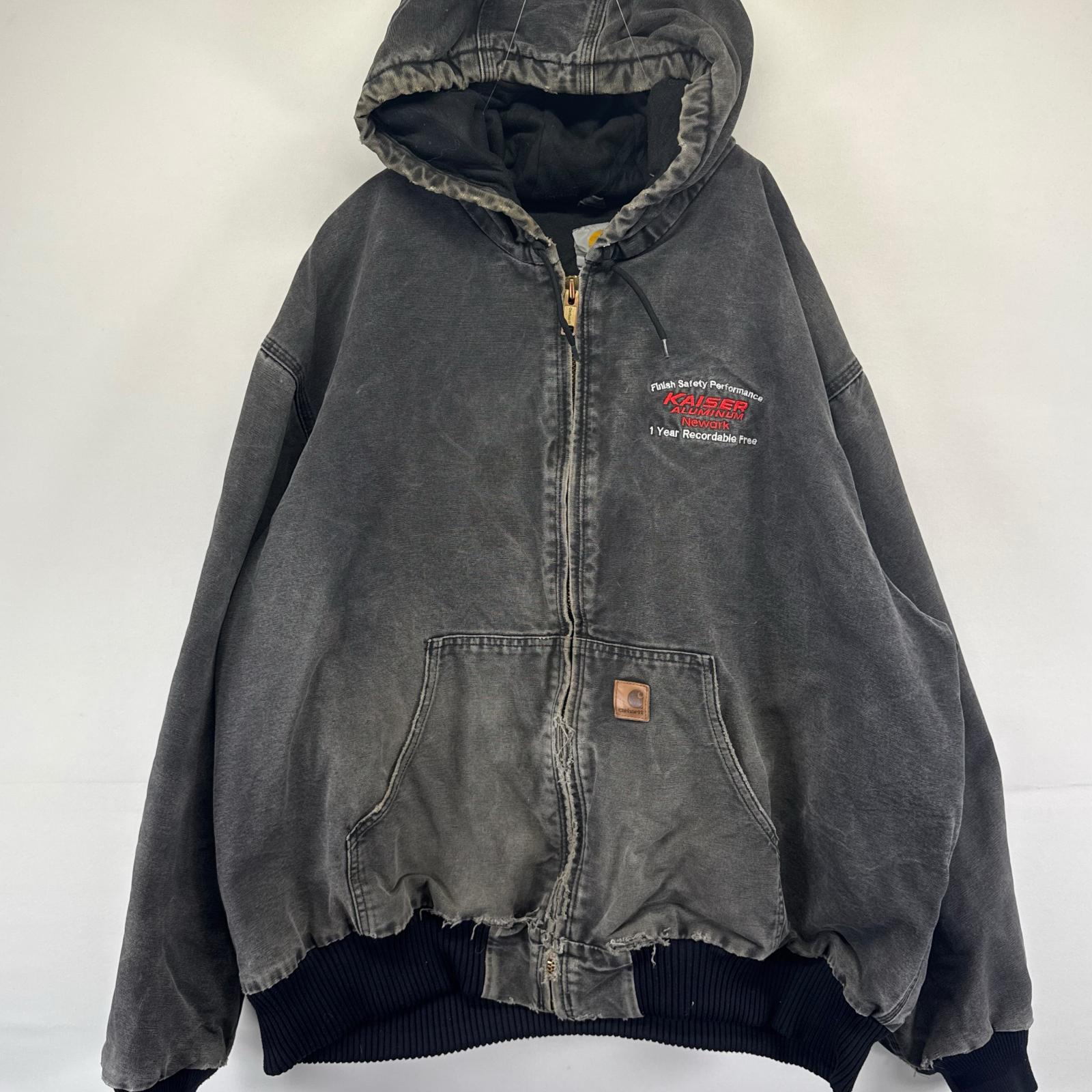古着 ダック ジャケット フルジップ アクティブジャケット ワーク パーカー 企業ロゴ 3XL グレー系 メンズ