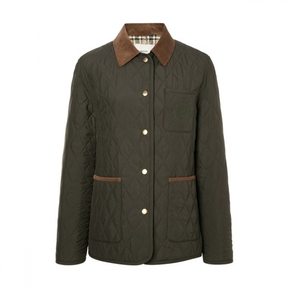 (ヘッジズレディース) 24FW チェックライニングショートキルトジャンパーダークカーキ HSJU4DC91K3