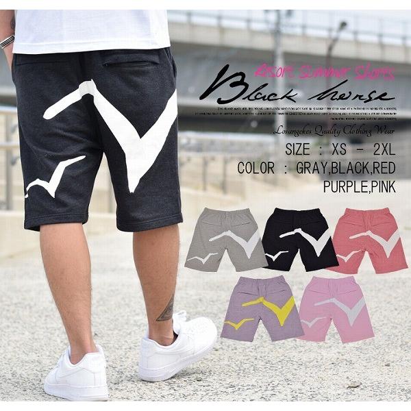 ブラックホース ハーフパンツ 裏毛 スウェット ショートパンツ メンズ BLACK HORSE サーフ バックプリント スウェットショーツ ストリート系 ブランド