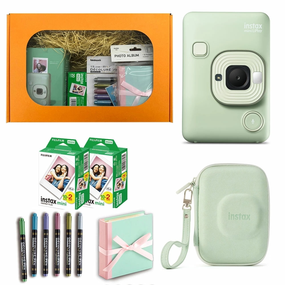 【ギフト チェキB】富士フィルム（フジフィルム）インスタントカメラ　チェキ リプレイ LiPlay C グリーン instax mini LiPLay GREEN カメラケース付き ギフトBOXセット