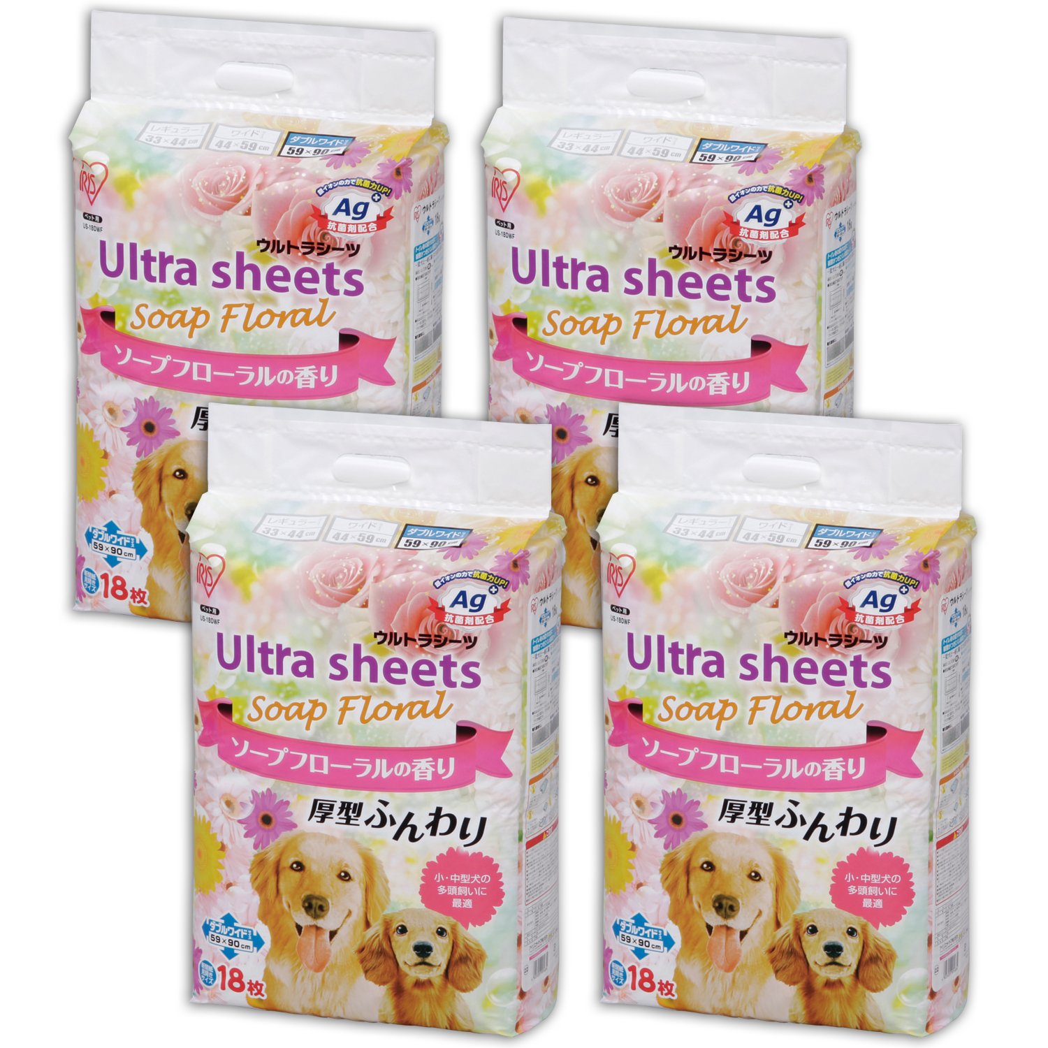 アイリスオーヤマ(IRIS OHYAMA) ペットシーツ 厚型 香り付き 抗菌 銀イオン Ag+配合 中型犬・大型犬 ダブルワイド 18枚×4袋(72枚入)