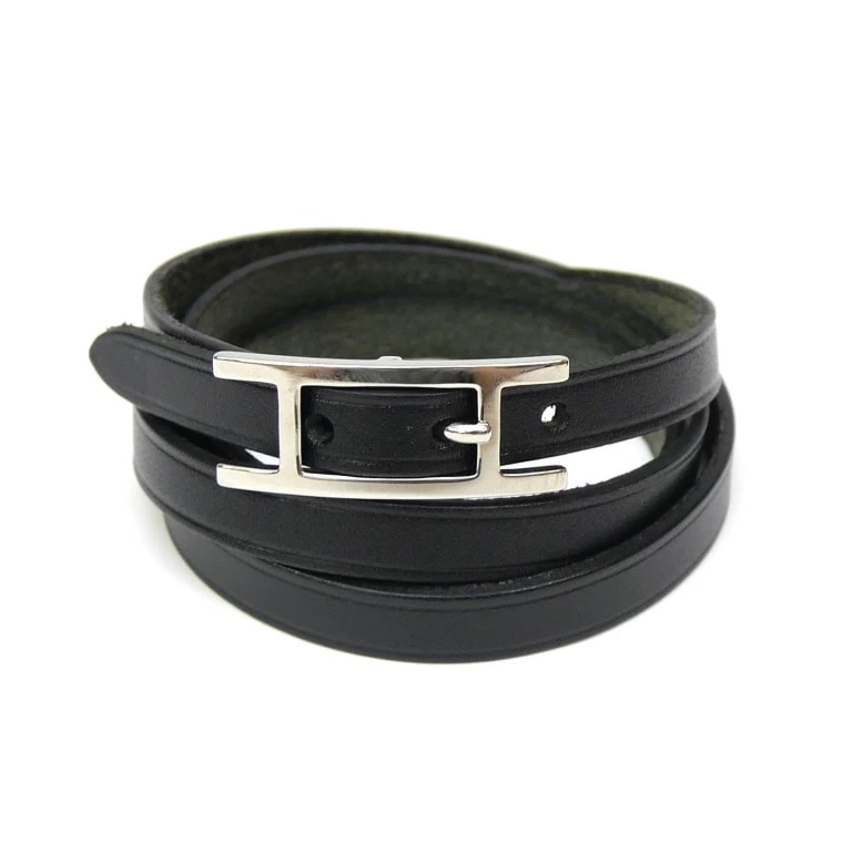 エルメス HERMES アピ ブレスレット D刻印 レザー 黒 【中古】(68866)