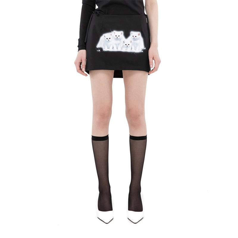 ANGEL CAT LOOP-TIE MINI SKIRT BLACK
