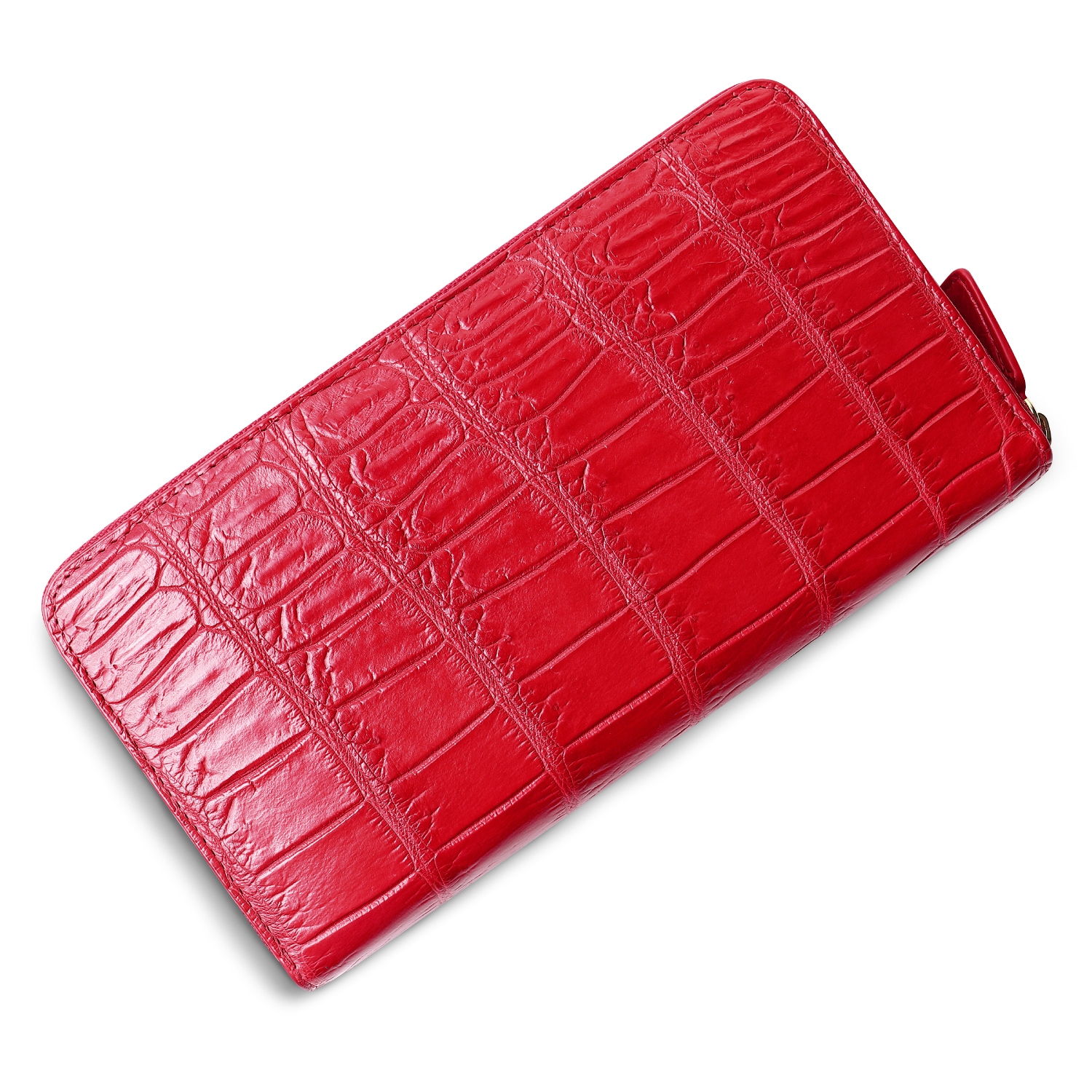 クロコダイル革 レディース メンズ財布 ラウンドファスナー レッド