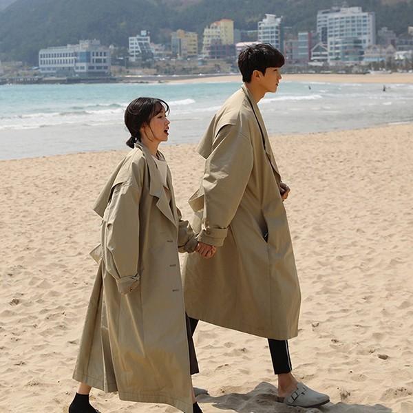 トレンチコート　メンズ　カップル　ロングコート　おしゃれ　体型カバー　ヨーロピアンカジュアル　オーバーサイズ　春着　コート　レトロ　ペア