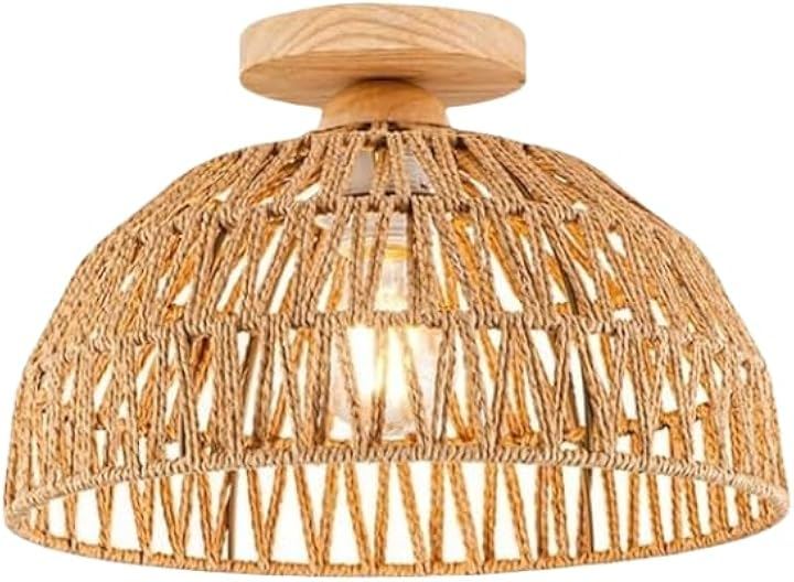 KY LEE シーリングライトランプシェード 籐 1灯 口金E26 LED 対応 天井照明 藤製 インテリア ペンダント 吊り下げ ナチュラル 和モダン 照明器具 北欧 (PL-032)
