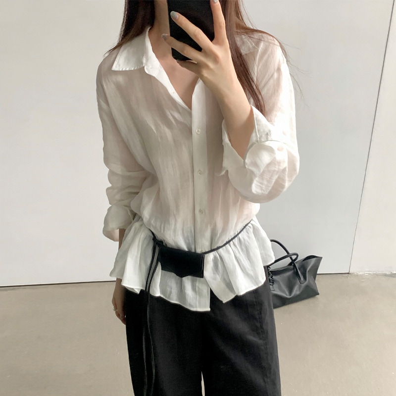 文芸甘系フレアスカートゆったりシャツブラウス女性25春夏新作麻薄上着24727