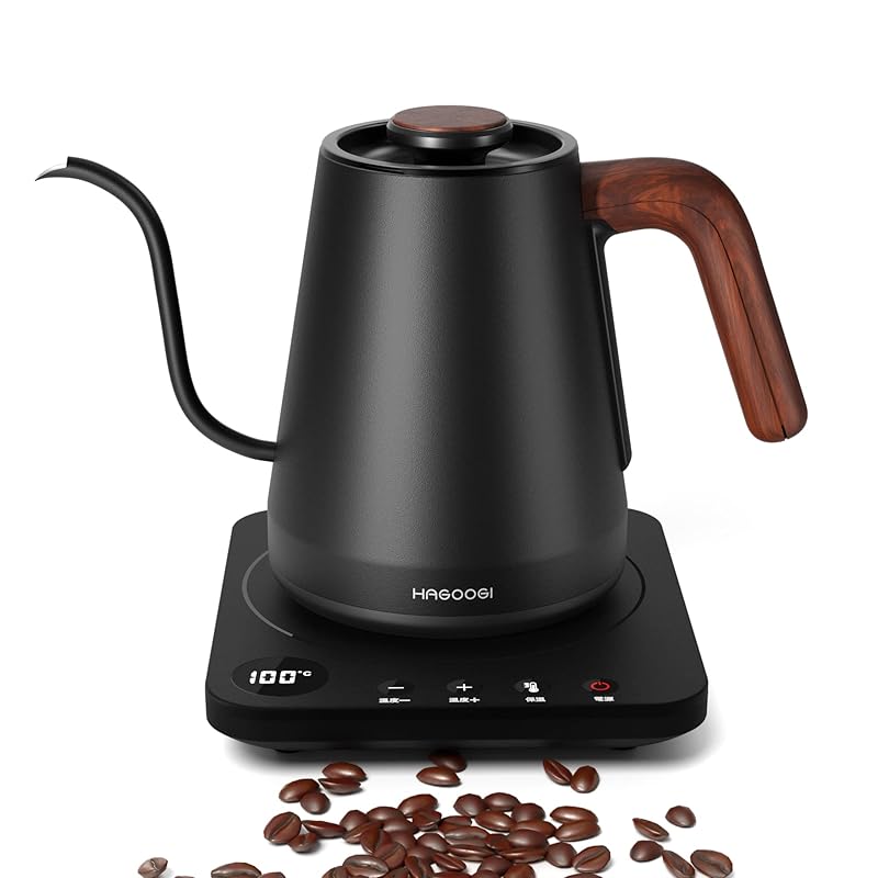 電気ケトル コーヒー HAGOOGI (ハゴオギ) ドリップケトル 1.0L 1200W コーヒーポット 温度調節 (1℃単位)/保温機能/空焚き防止/通知音オンオフ/PSE認証済み 細口 コーヒー