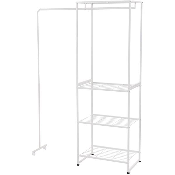 ハンガーラック 約幅67.5-152cm ホワイト スチール キャスター付き 伸縮可能 アジャスター付き リビング 収納家具 組立式