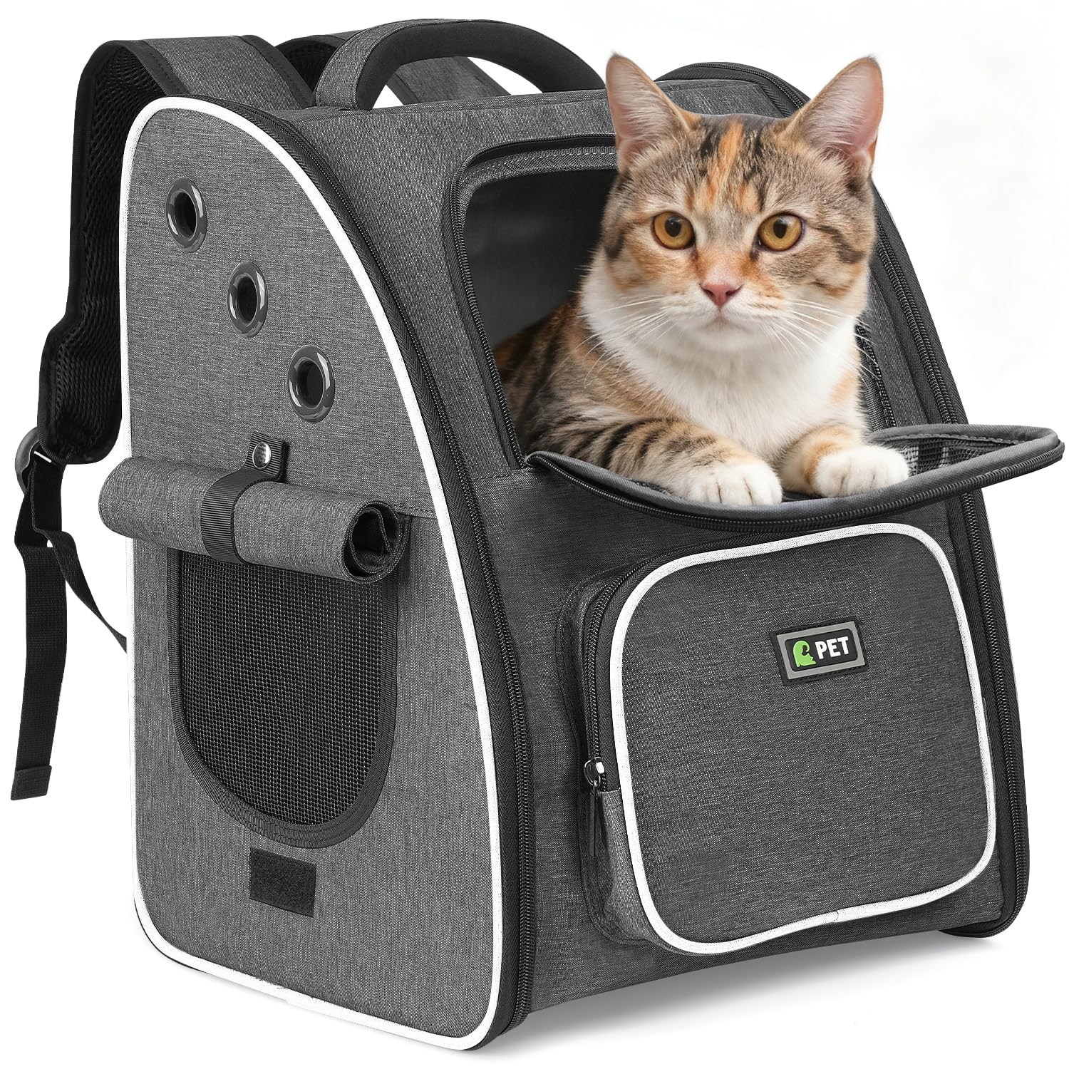 Thadavo 猫 キャリーバッグ リュック３面メッシュで通気性 犬猫兼用 ペットキャリー 幅広ショルダー＆高反発クッションで肩・腰楽々ペットリュック折りたたみ収納 小型犬・小動 物用 通院/旅行/災