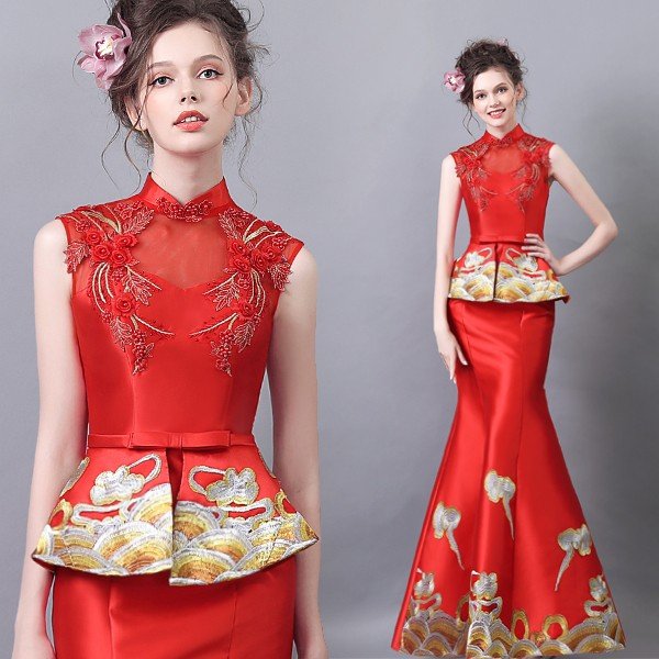 マーメイドドレス カラードレス 赤 安い ロング 結婚式 二次会 カクテルドレス 花嫁 フォーマルドレス イブニングドレス 演奏会 サッシュリボン