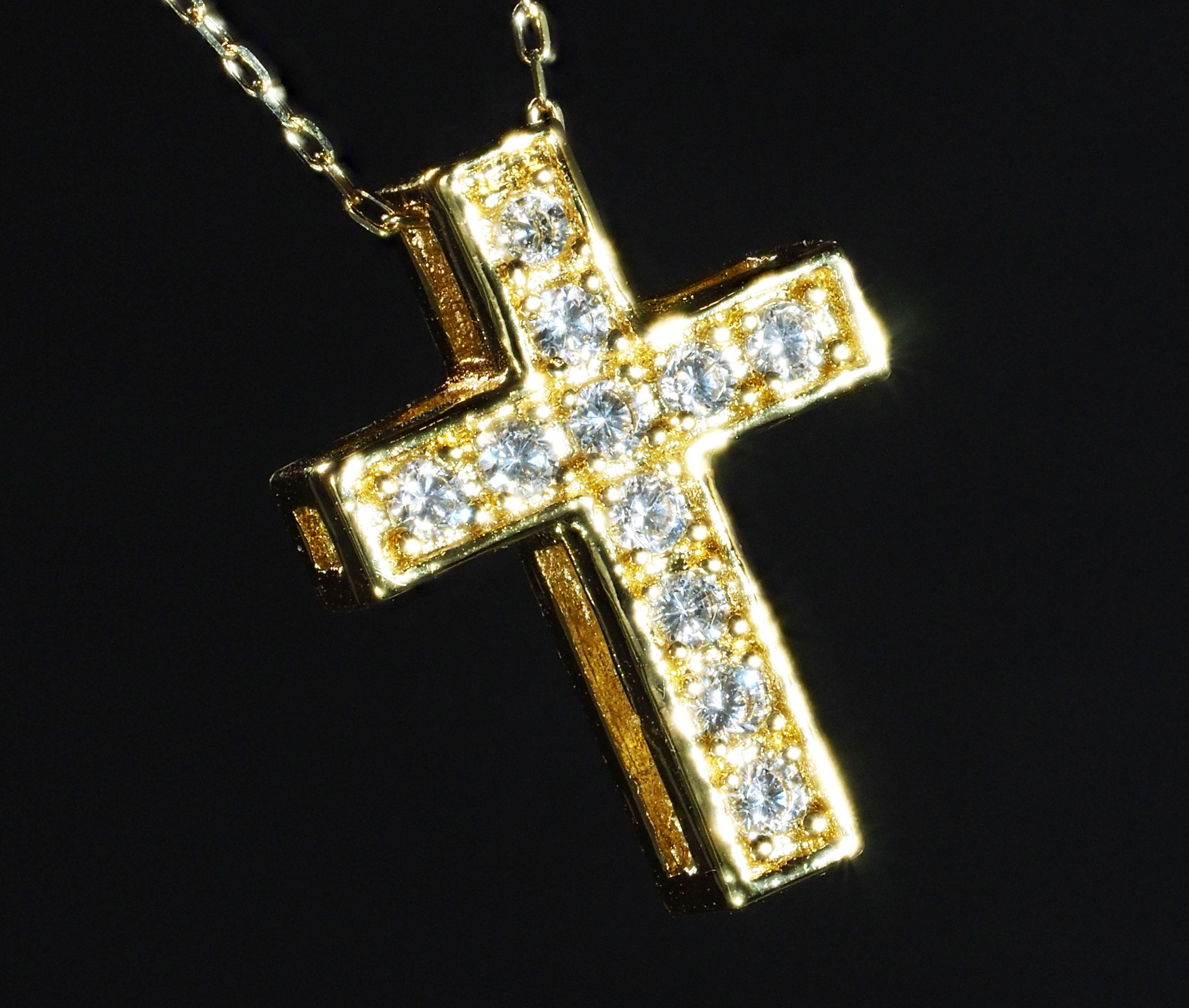 18金製 ダイヤモンド ネックレス クロス 国内生産品 厳選 K18 ( 刻印有 ジュエリー