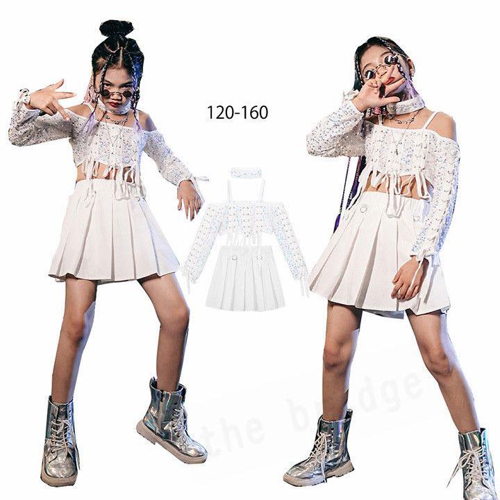 風格が独特キッズ ダンス 衣装 セットアップ スパンコール へそ出し スカート ヒップホップ チアガール ガールズ 子供 韓国 HIPHP キッズ ダンス ステージ衣装 キラキラ 4,749円