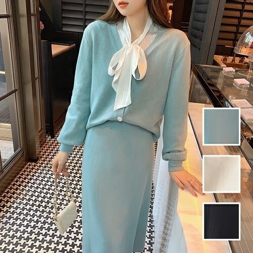 カジュアルセットアップスカートセットアップ 韓国 ファッション レディース 秋 冬 カジュアル コーデ シンプル 定番 セレカジ 20代 30代 40代 2025 カーディガン セミフレア スリ