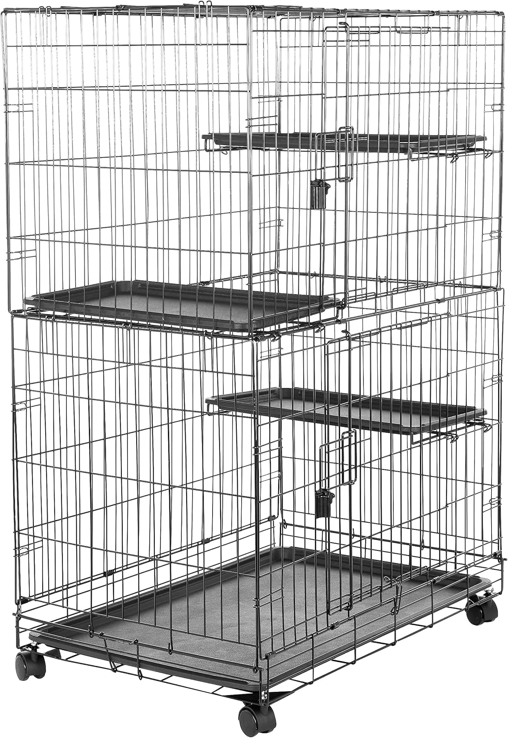 猫ケージ キャットケージ 大型 3段 91L×57W×129H cm 折り畳み式 ブラック