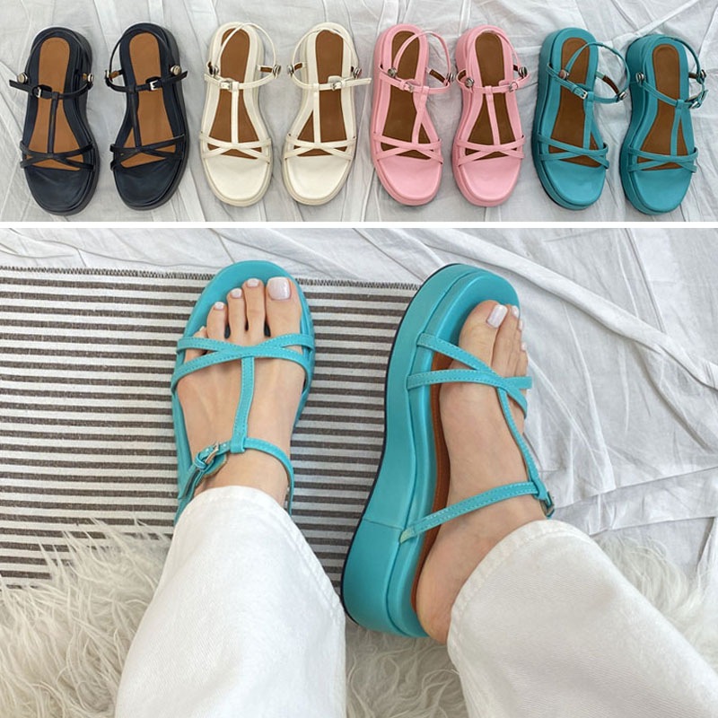 4color 脱着可能．取り外し可能なバックストラップ付き 細ストラップ．Tストラップ デイリー 2WAY 厚底サンダル．ミュール