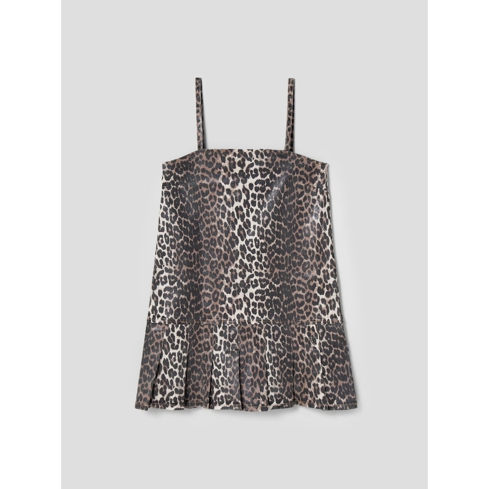 GANNI フォイルプリントデニムストラップドレス-ブラウン QN5171R05D