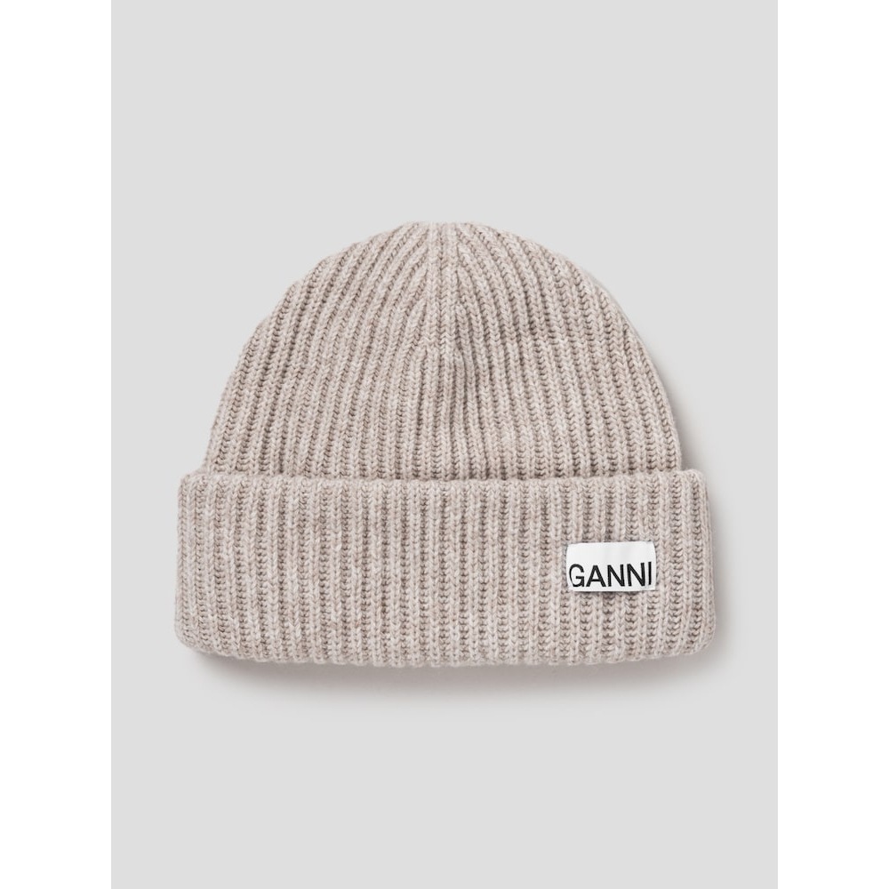 GANNI ストラクチャードリブビーニー-ベージュ FW24-QN498BA08A