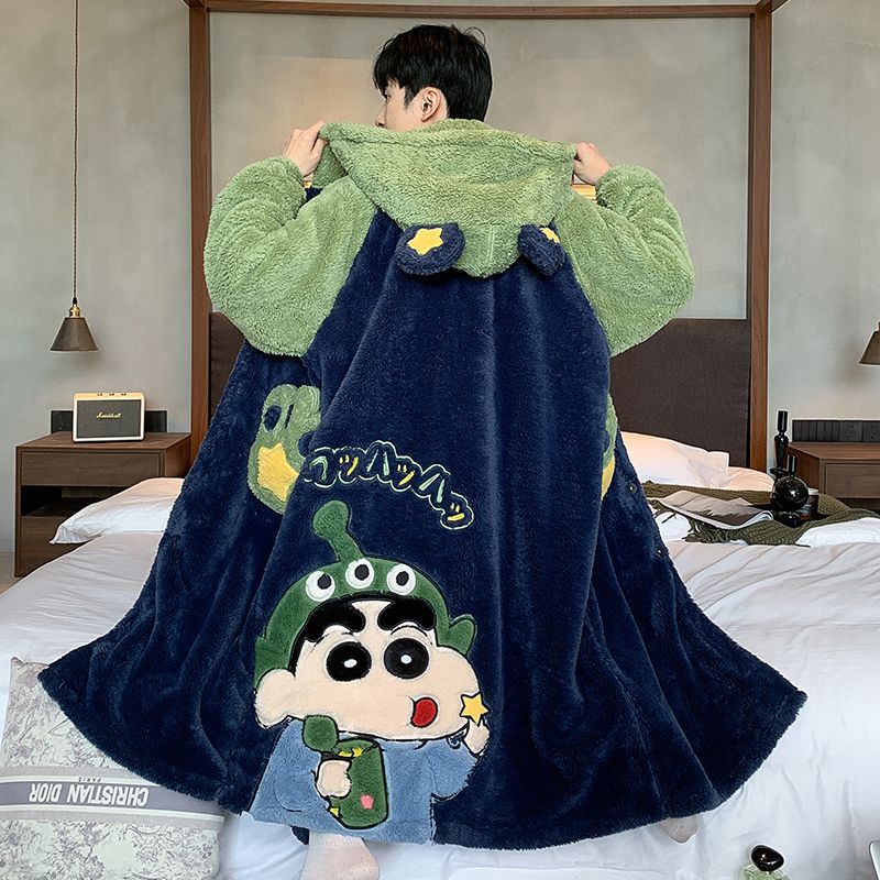 [限時優惠/最新デザイン]パジャマ男クレヨンしんちゃん冬にベルベットのフランネルを厚くして寝ている服の家服を2着の男