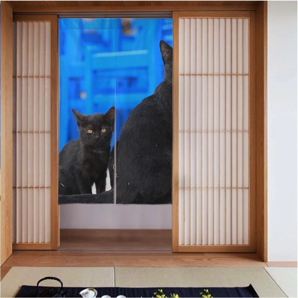 カーテン3456in cat-two-black-greece-animals 良いドレープ滑らかでしわになりにくい