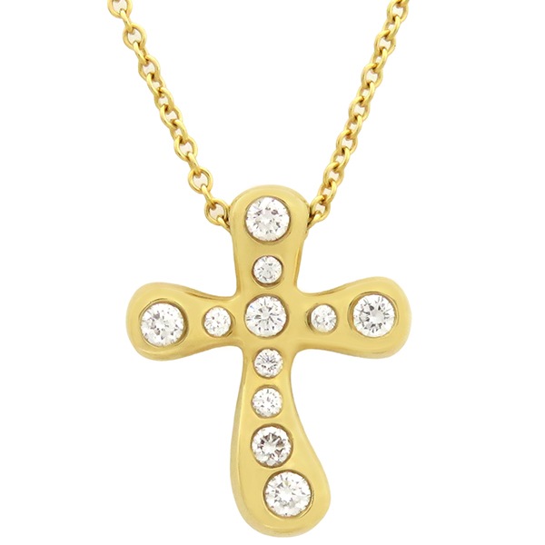ティファニー Tiffany & Co ネックレス ドッツクロス ダイヤ K18YG イエローゴールド エルサ ペレッティ 【箱】【中古】